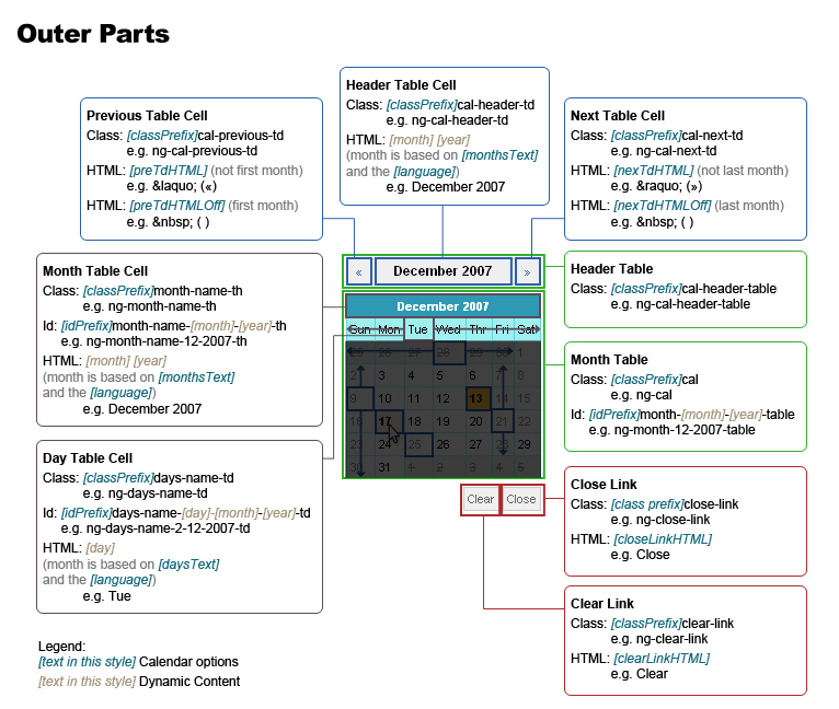 NoGray Calendar Outer Parts